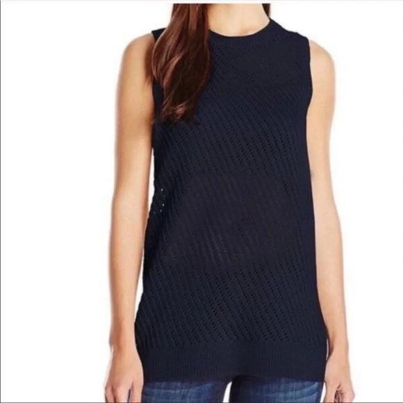 Vince Sweaters - VINCE NAVY BLUE SLEEVELESS KNIT SWEATER